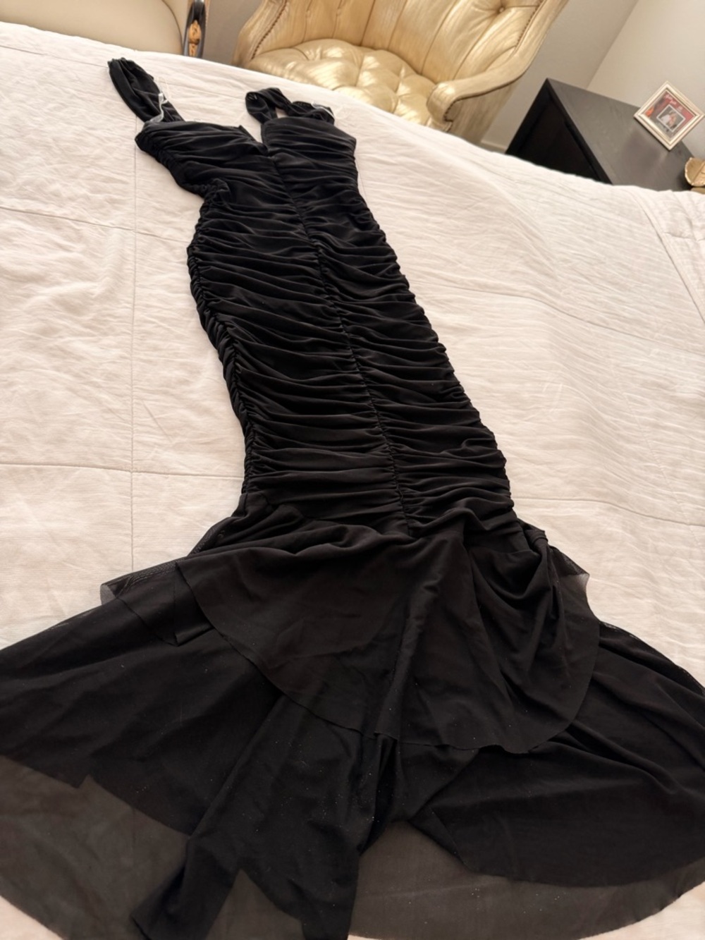 Selfie Leslie Black Ruched Maxi Mermaid Dress
